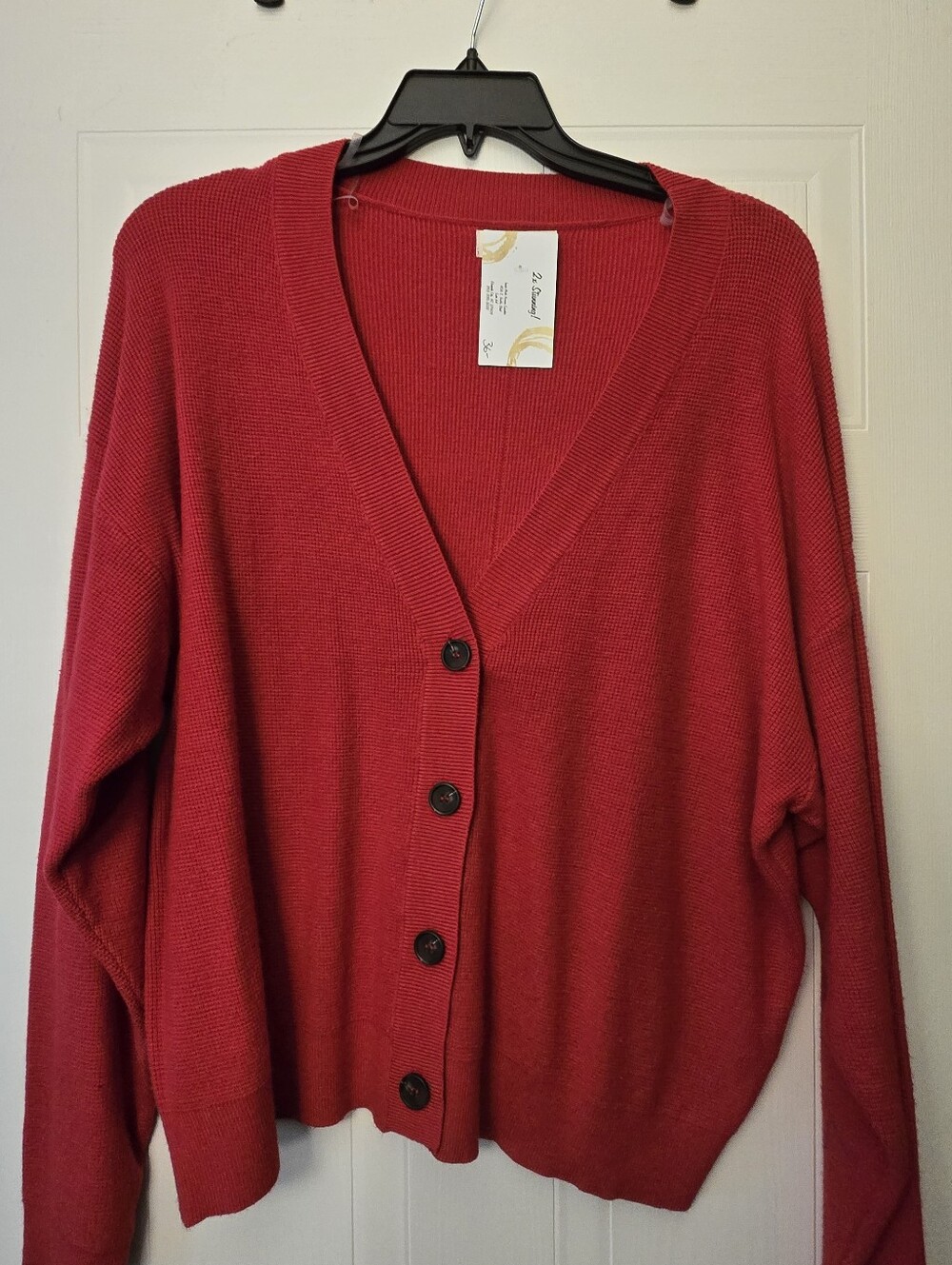 Zenana Outfitters Red V-Neck Button Front Cardigan